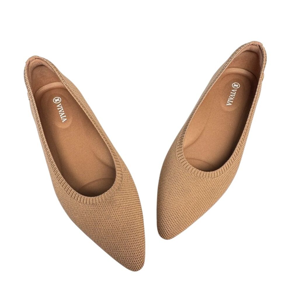 Vivaia Aria 5 Pointed Toe Comfort Ballet Flats Nutmeg Tan Recycled Material NEW